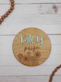 Thumbnail for Baby Name Sign, Sunflower Baby Announcement Sign, Birth Announcement Sign, Unique Baby Name Sign, Baby Name Announcement Sign