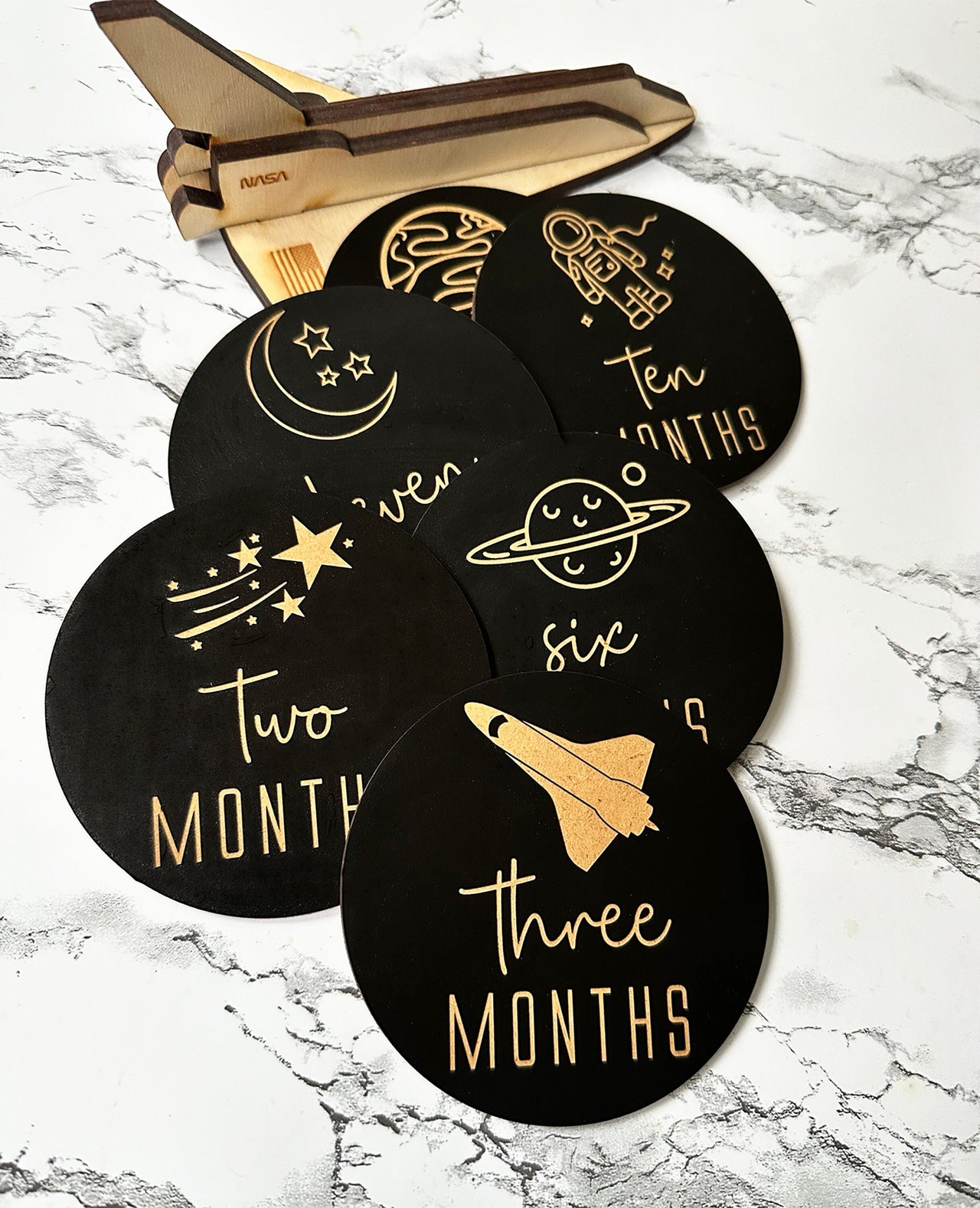 Baby Milestone Cards- Wooden Monthly Milestone for Baby Photos- Baby Gift- Baby Shower Gift- Baby Space Theme- Milestone Cards