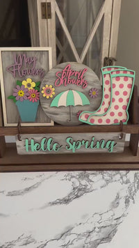 Wagon Shelf Sitter, Spring Shelf Sitter, Spring Decor, April Showers, Rustic Decor, Spring Rustic Decor, Interchangeable Decor, Flower Decor