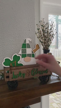 Wagon Shelf Sitter, St. Patrick's Decor, St. Patty's Day Decor, Rustic Decor, Mantel Decor, Interchangeable Decor, Wagon Decor, Clover Decor