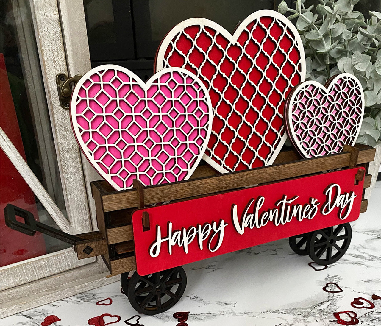 Wagon Shelf Sitter, Valentine's Decor, Valentine's Day Decor, Rustic Decor, Mantel Decor, Interchangeable Decor, Wagon Decor, Heart Decor