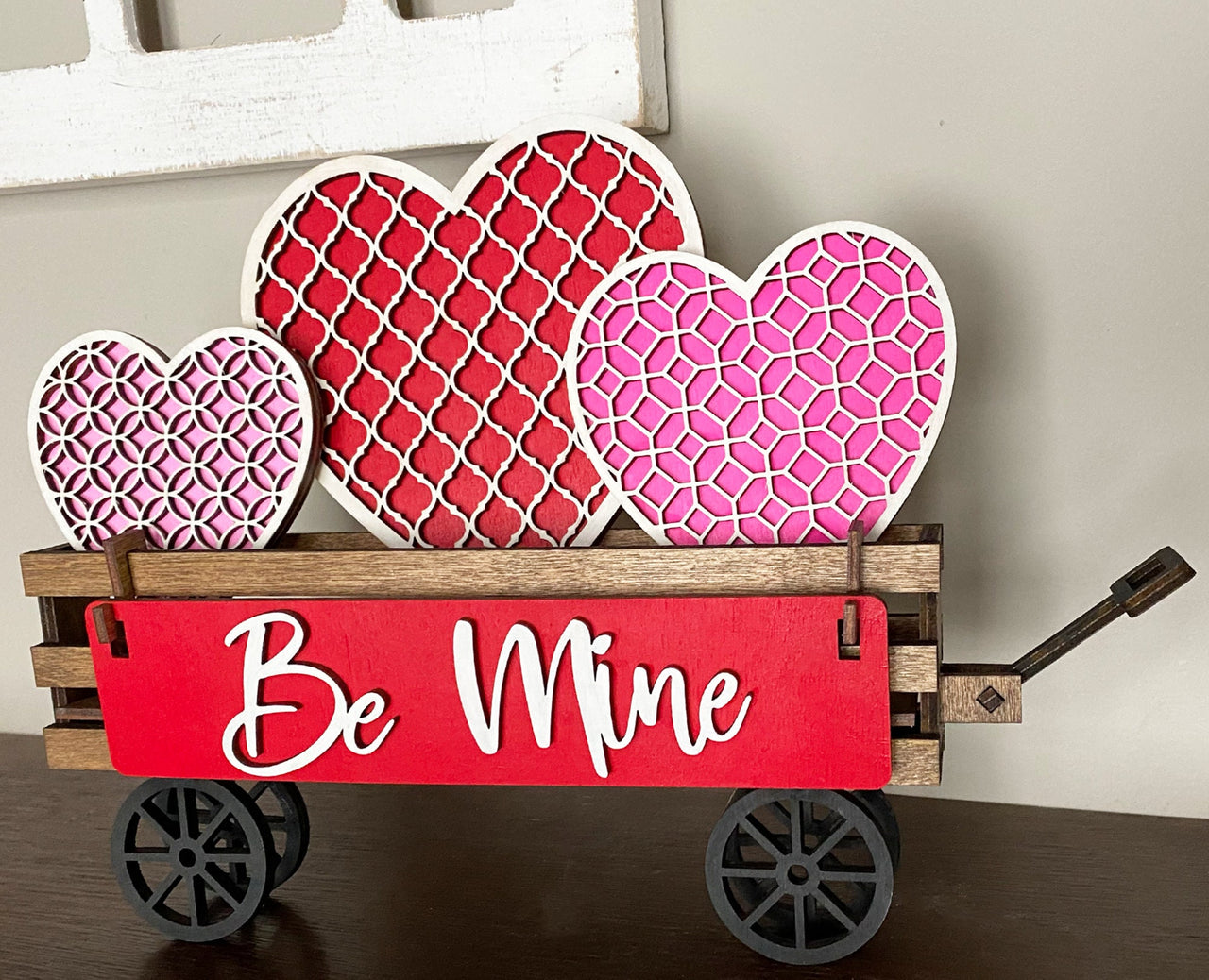 Wagon Shelf Sitter, Valentine's Decor, Valentine's Day Decor, Rustic Decor, Mantel Decor, Interchangeable Decor, Wagon Decor, Heart Decor