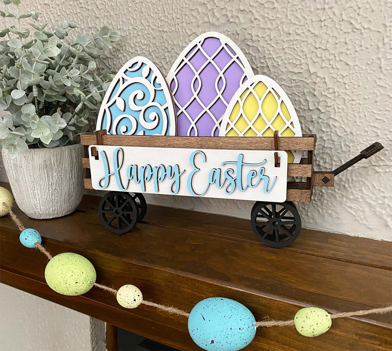 Wagon Shelf Sitter, Easter Decor, Easter Wagon Decor, Rustic Decor, Mantel Decor, Interchangeable Decor, Wagon Decor, Easter Egg Decor