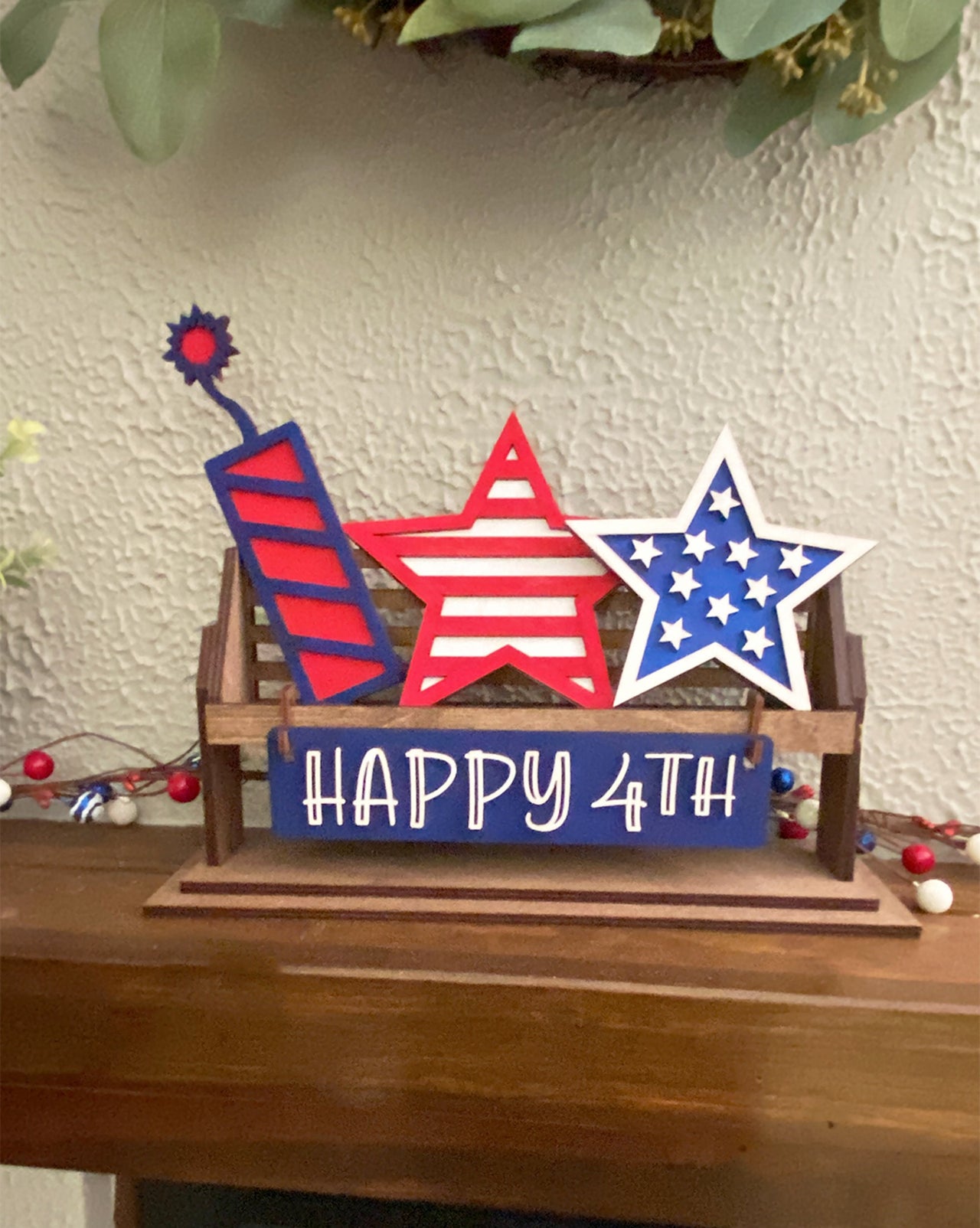 July 4th Decor, July 4th Shelf Sitter, Rustic Decor, Interchangeable Decor, Firework Decor, Star Decor, Shelf Sitter, 4th of July Decor