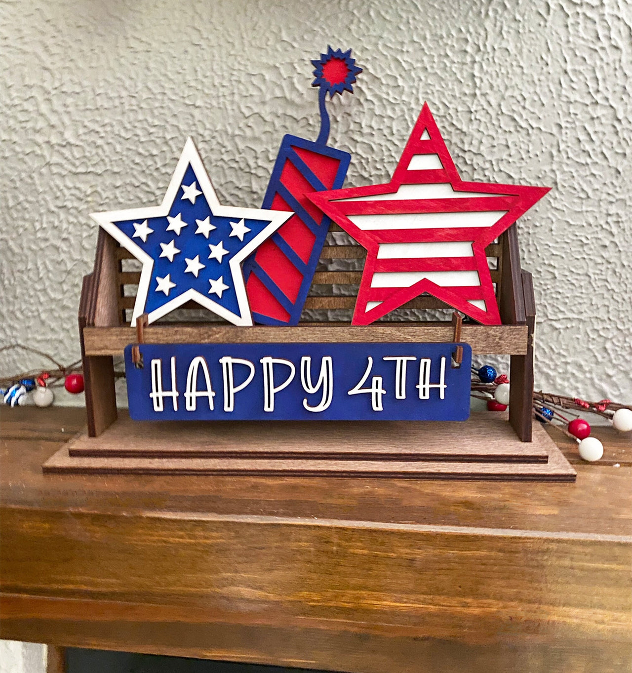 July 4th Decor, July 4th Shelf Sitter, Rustic Decor, Interchangeable Decor, Firework Decor, Star Decor, Shelf Sitter, 4th of July Decor