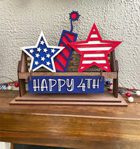 Thumbnail for July 4th Decor, July 4th Shelf Sitter, Rustic Decor, Interchangeable Decor, Firework Decor, Star Decor, Shelf Sitter, 4th of July Decor