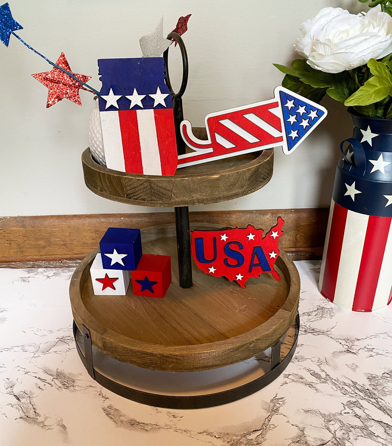 4th of July, 4th of July Tiered Tray, July 4th Tiered Tray, Tiered Tray Decor, USA Decor, Patriotic Decor, Tiered Tray Decor Set