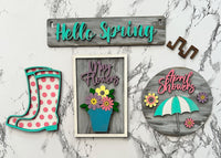 Thumbnail for Spring Decor, Hello Spring Shelf Sitter, Rustic Decor, Interchangeable Decor, Spring Showers Decor, Shelf Sitter, Spring Shelf Sitter