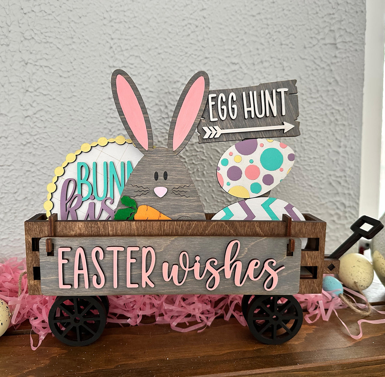 Wagon Shelf Sitter, Easter Decor, Easter Wagon Decor, Rustic Decor, Mantel Decor, Interchangeable Decor, Wagon Decor, Easter Bunny Decor