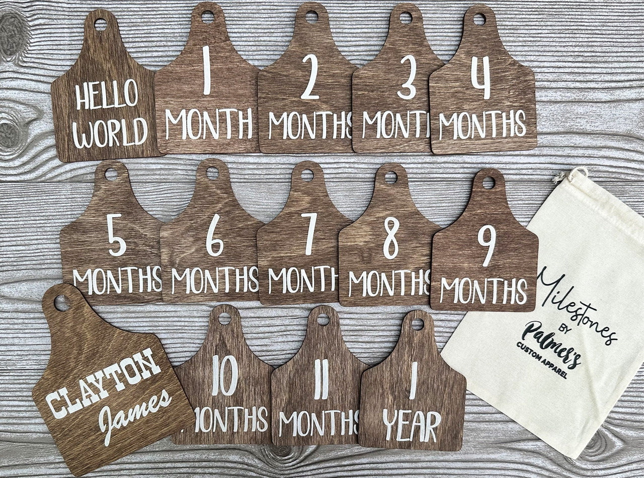 Baby Name Sign,Cow Tag Milestone,Cow Baby Milestones,Cow Ear Tag Milestones,Birth Announcement,Monthly Milestones,Country Baby Nursrey