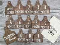 Thumbnail for Baby Name Sign,Cow Tag Milestone,Cow Baby Milestones,Cow Ear Tag Milestones,Birth Announcement,Monthly Milestones,Country Baby Nursrey