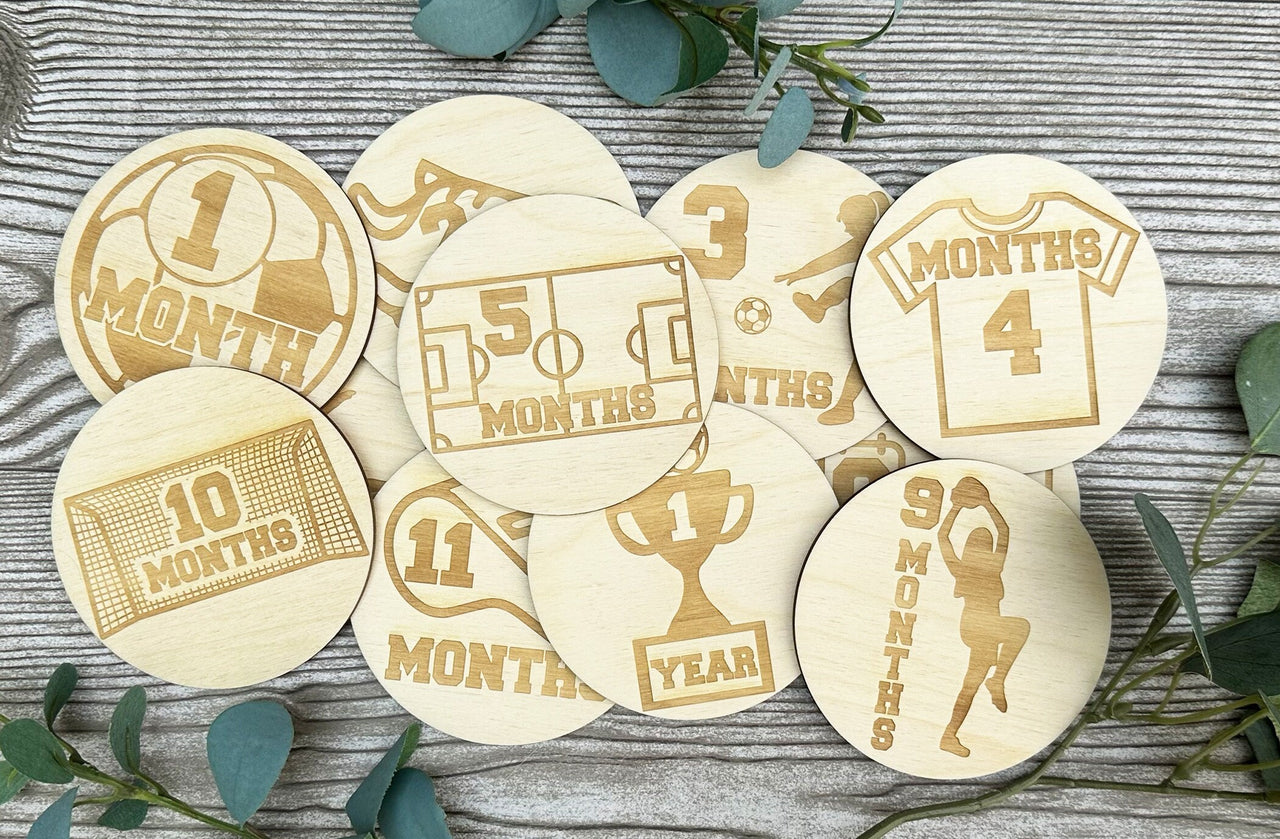 Baby Milestone Cards- Wooden Monthly Milestone for Baby Photos- Baby Gift- Baby Shower Gift- Baby Sport Theme- Milestone Cards